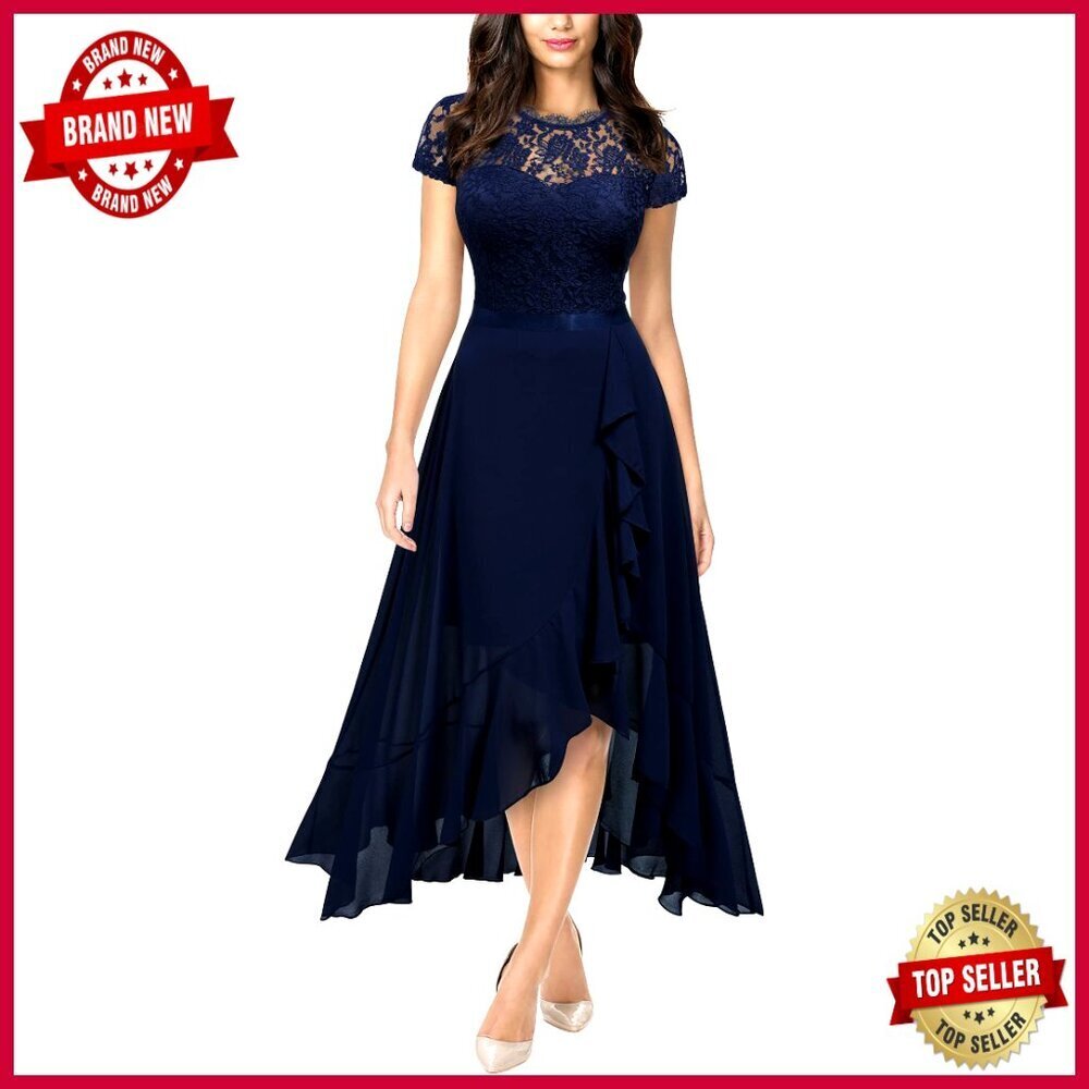 Retro Lace Chiffon Ruffle Evening Maxi Dress Elegant Formal Party Wear